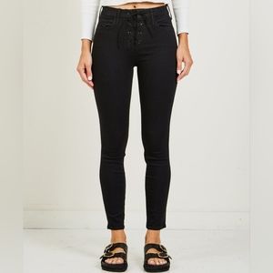 MOTHER High Waisted Lace Up Looker Ankle Jeans Not Guilty Dark Gray Raw 24